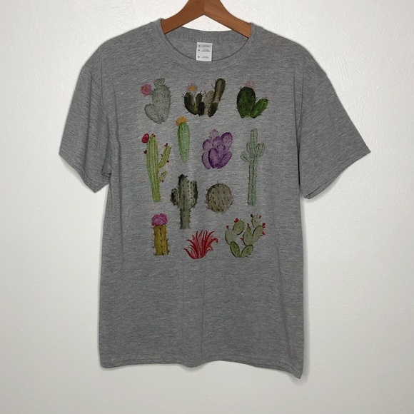 Succulent TShirt Gray Floral Design Plants - Picture 1 of 6